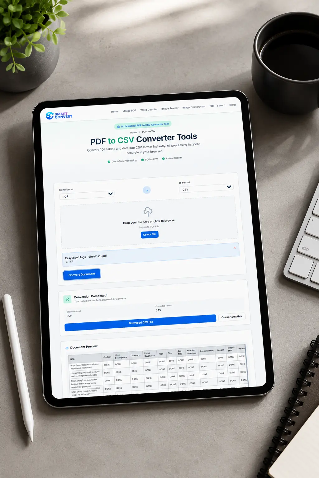 Live preview of CSV output before download